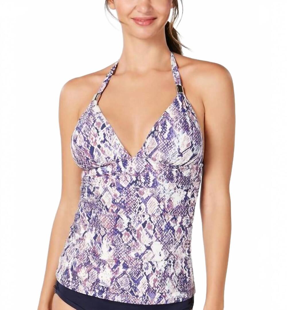 NEW CALVIN KLEIN printed halter tankini swim top in navy